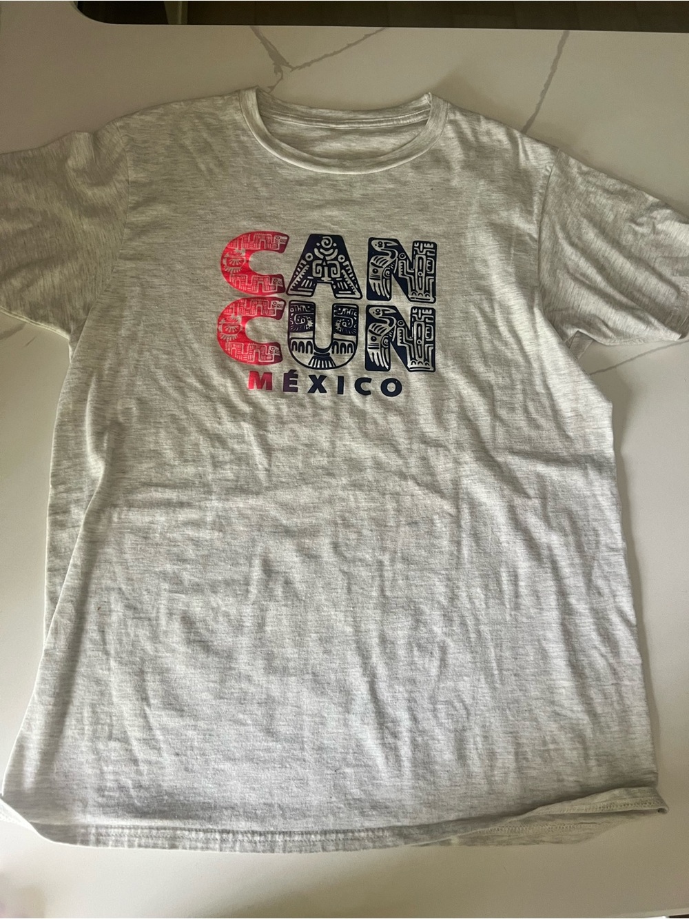 SANSON Mexico Graphic Tee - Light Heather Gray with Navy & Pink Print